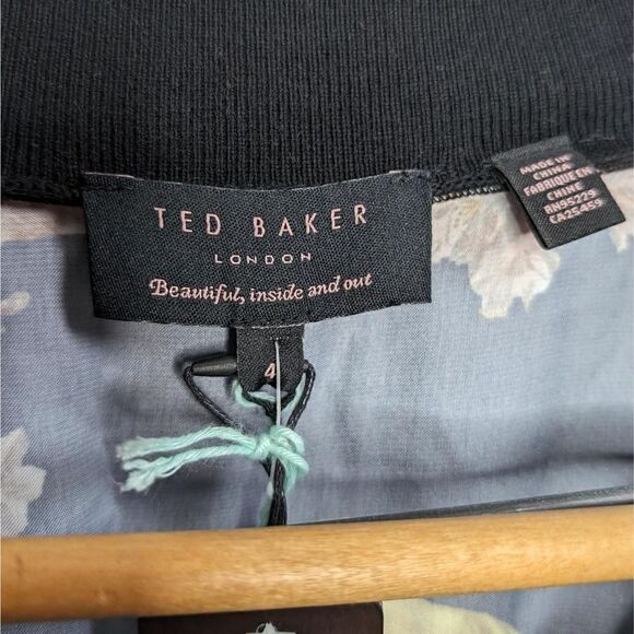 Ted Baker London Sweater Cardigan Black Floral Back Gold Buttons Size 4 / 10 - Picture 5 of 9